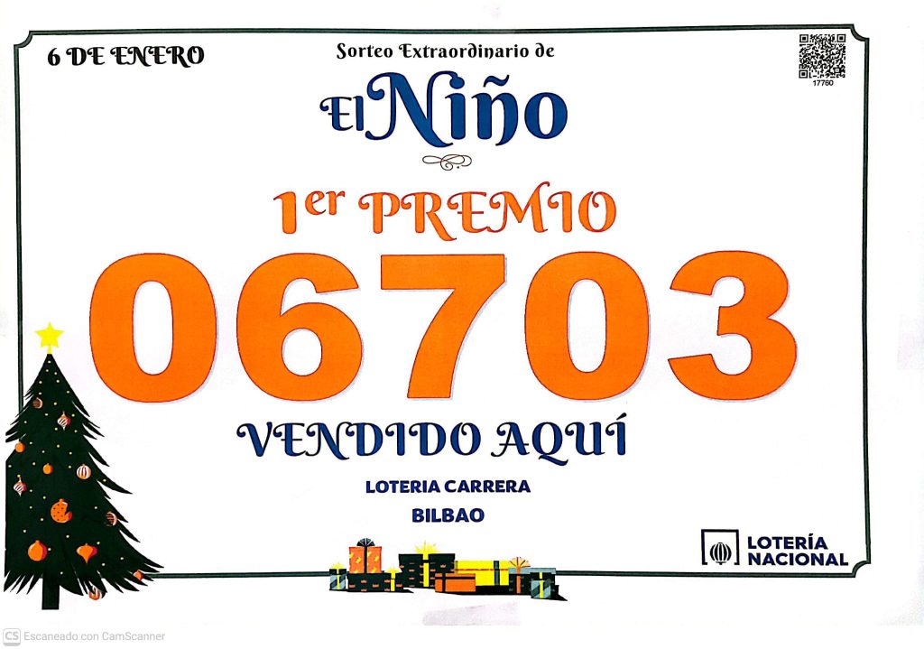 Cartel Premio Lotería Niño primer premio del Niño en Lotería Carrera Bilbao